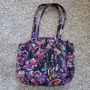 Vera Bradley quilted tote bag in the retired Midnight Wildflowers pattern.